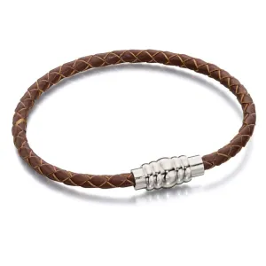 Fred Bennett Skinny Brown Leather Bracelet With Magnetic Stainless Steel Clasp