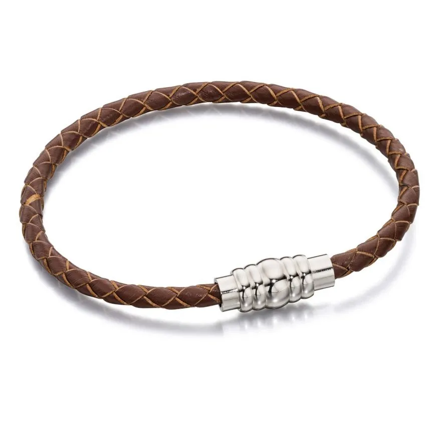 Fred Bennett Skinny Brown Leather Bracelet With Magnetic Stainless Steel Clasp