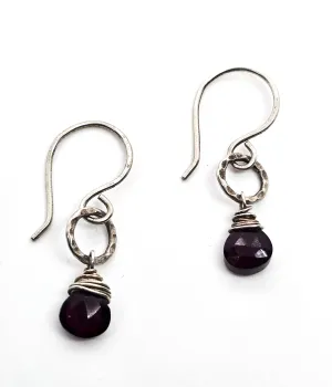 Garnet Artisan abstract faceted gemstone hammered sterling silver earrings