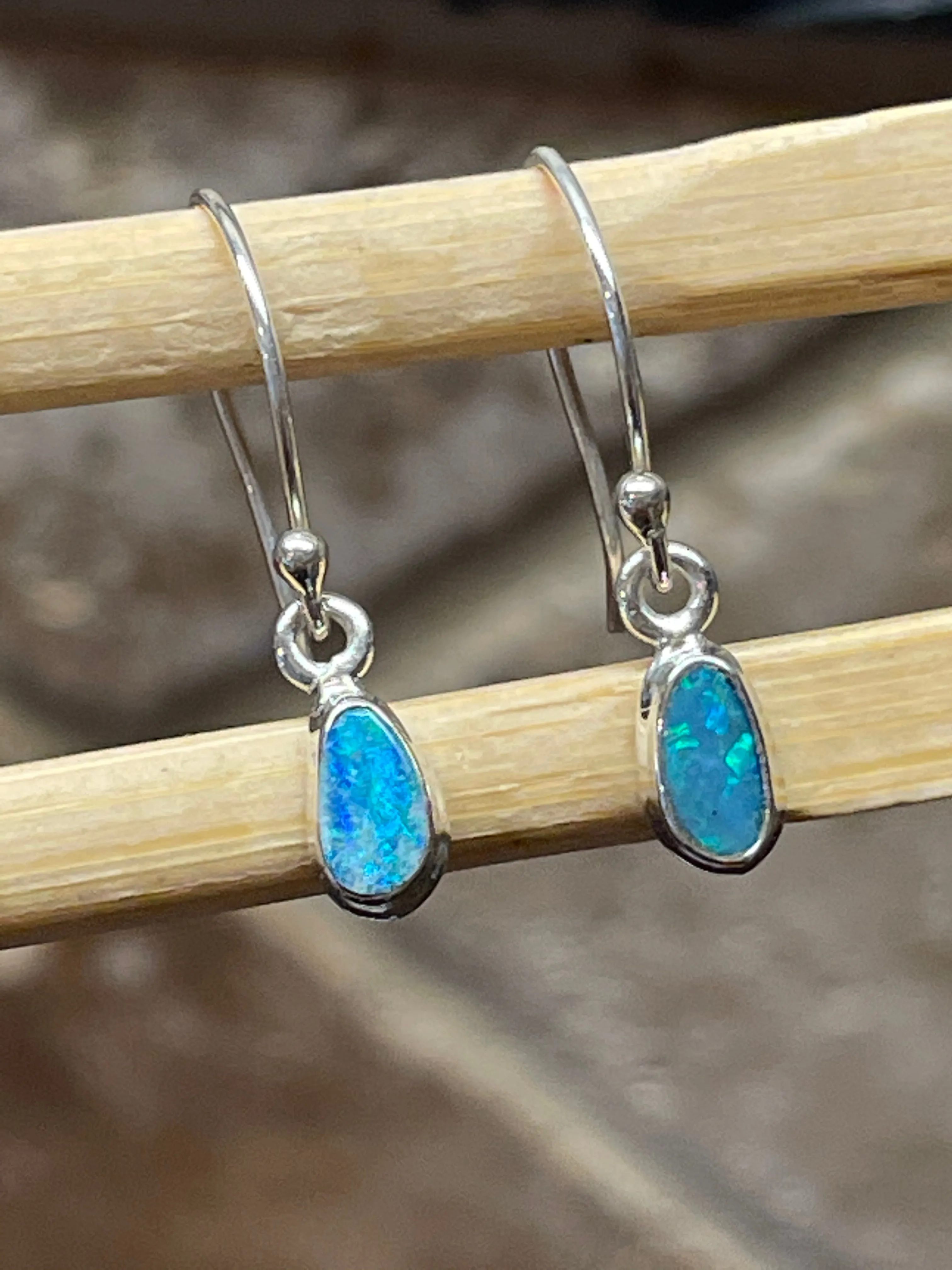 Genuine Australian Blue, Green Opal 925 Solid Sterling Silver Earrings 20mm
