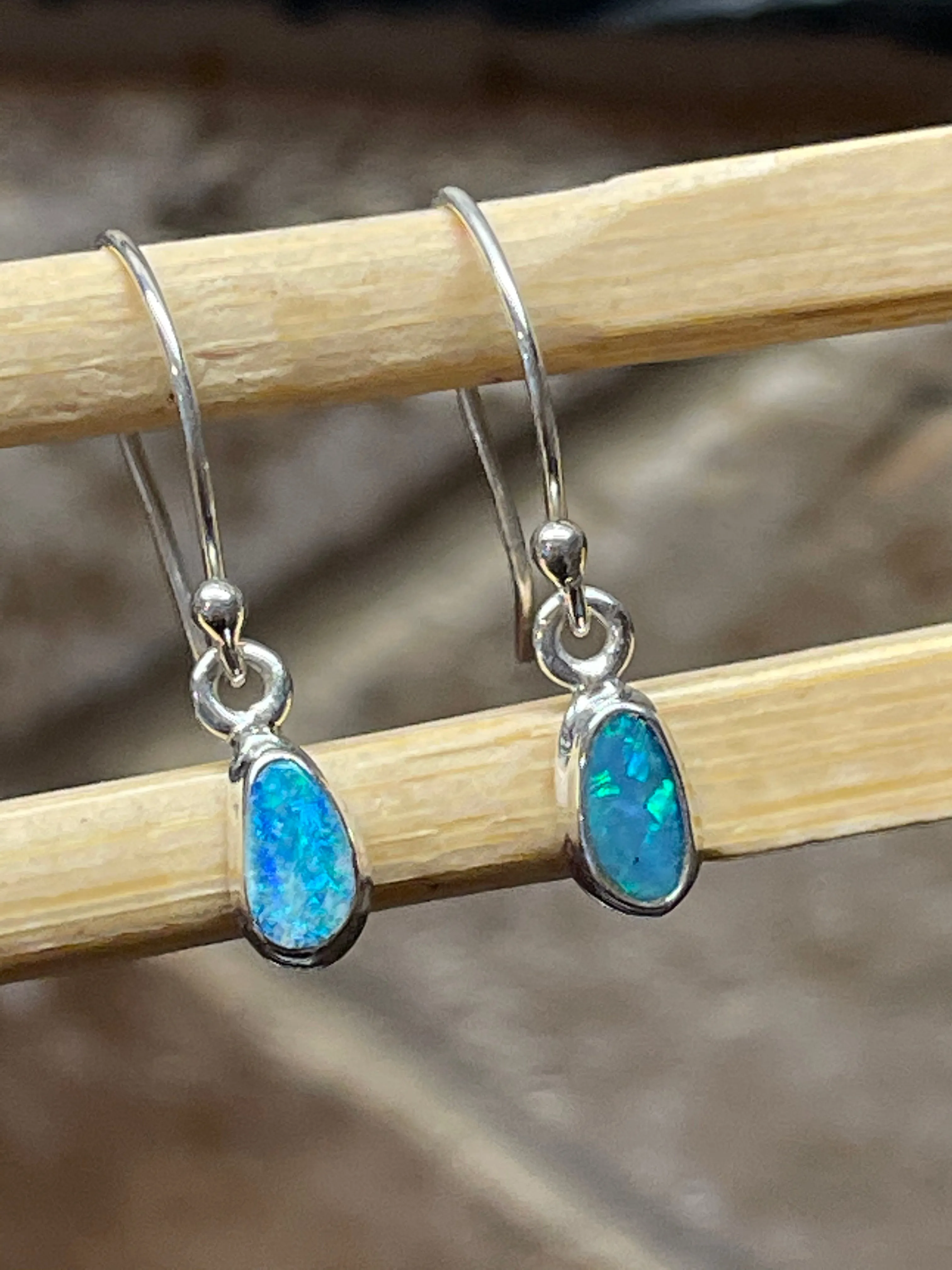 Genuine Australian Blue, Green Opal 925 Solid Sterling Silver Earrings 20mm