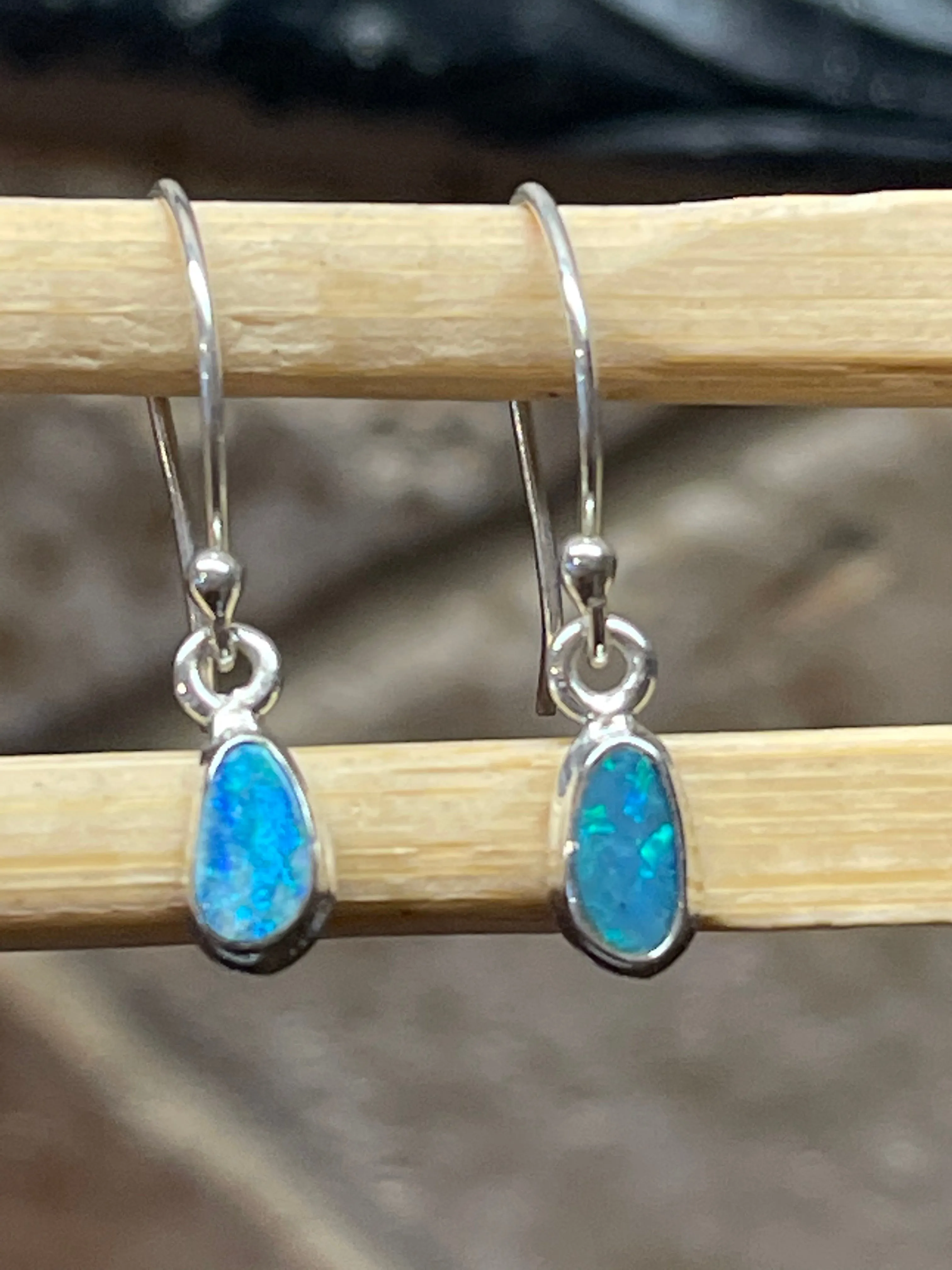 Genuine Australian Blue, Green Opal 925 Solid Sterling Silver Earrings 20mm