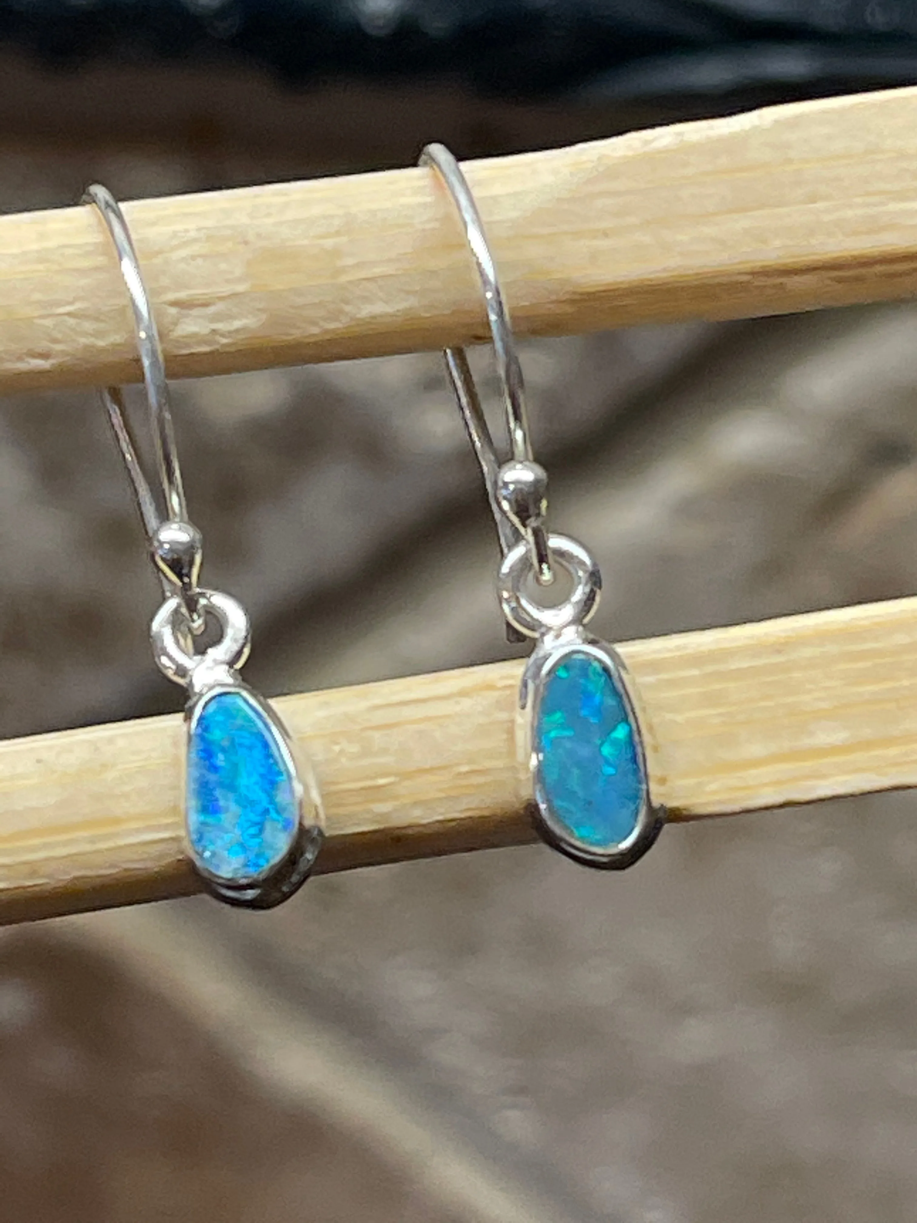 Genuine Australian Blue, Green Opal 925 Solid Sterling Silver Earrings 20mm