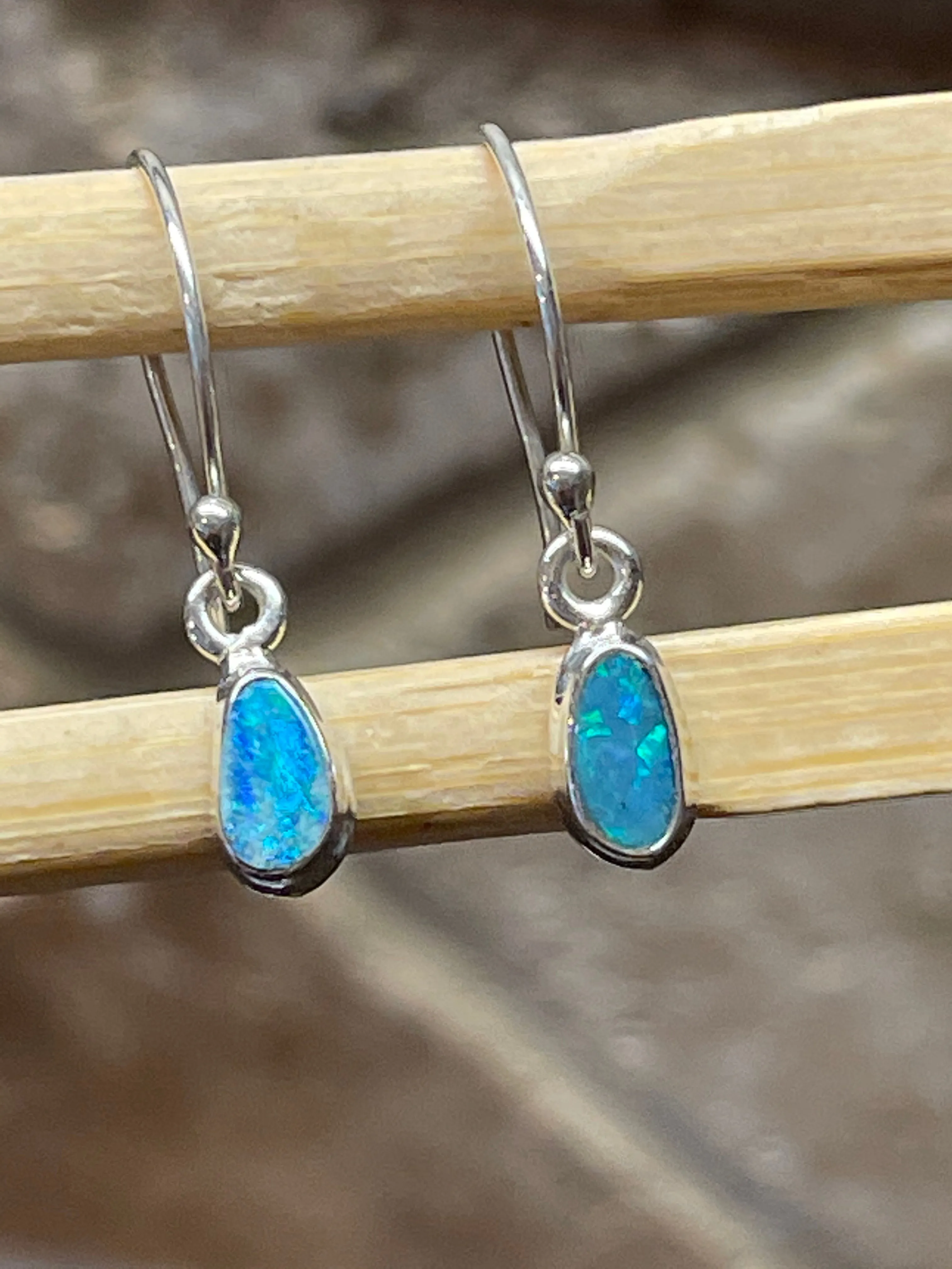 Genuine Australian Blue, Green Opal 925 Solid Sterling Silver Earrings 20mm