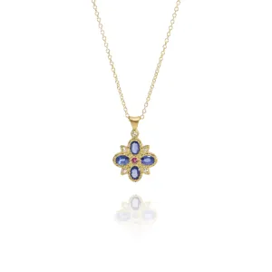 Gold Sapphire Floral Pendant