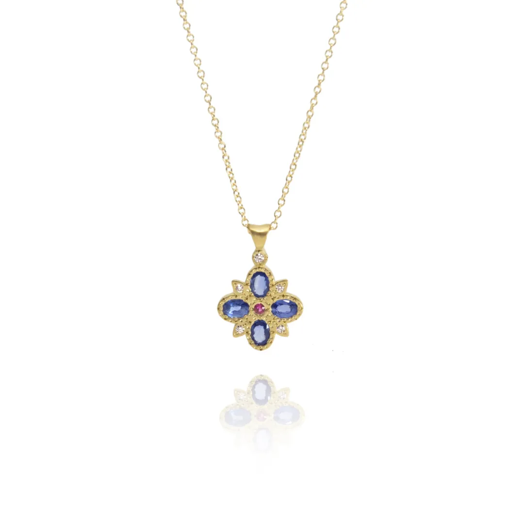 Gold Sapphire Floral Pendant