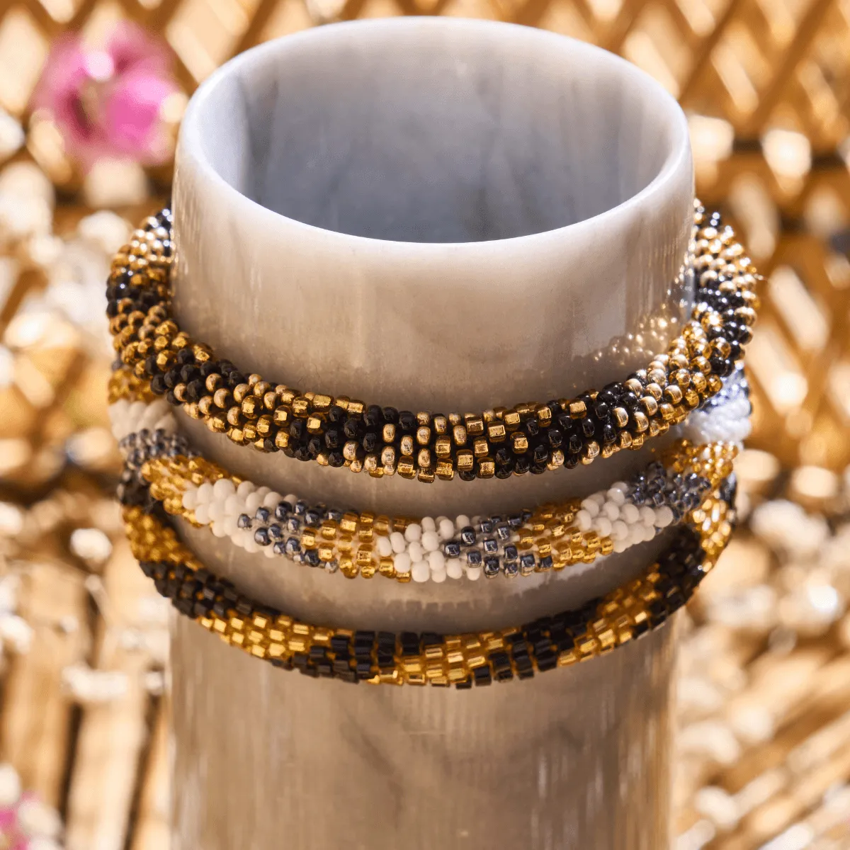 Golden Licorice  | Himalayan Glass Bead Bracelet