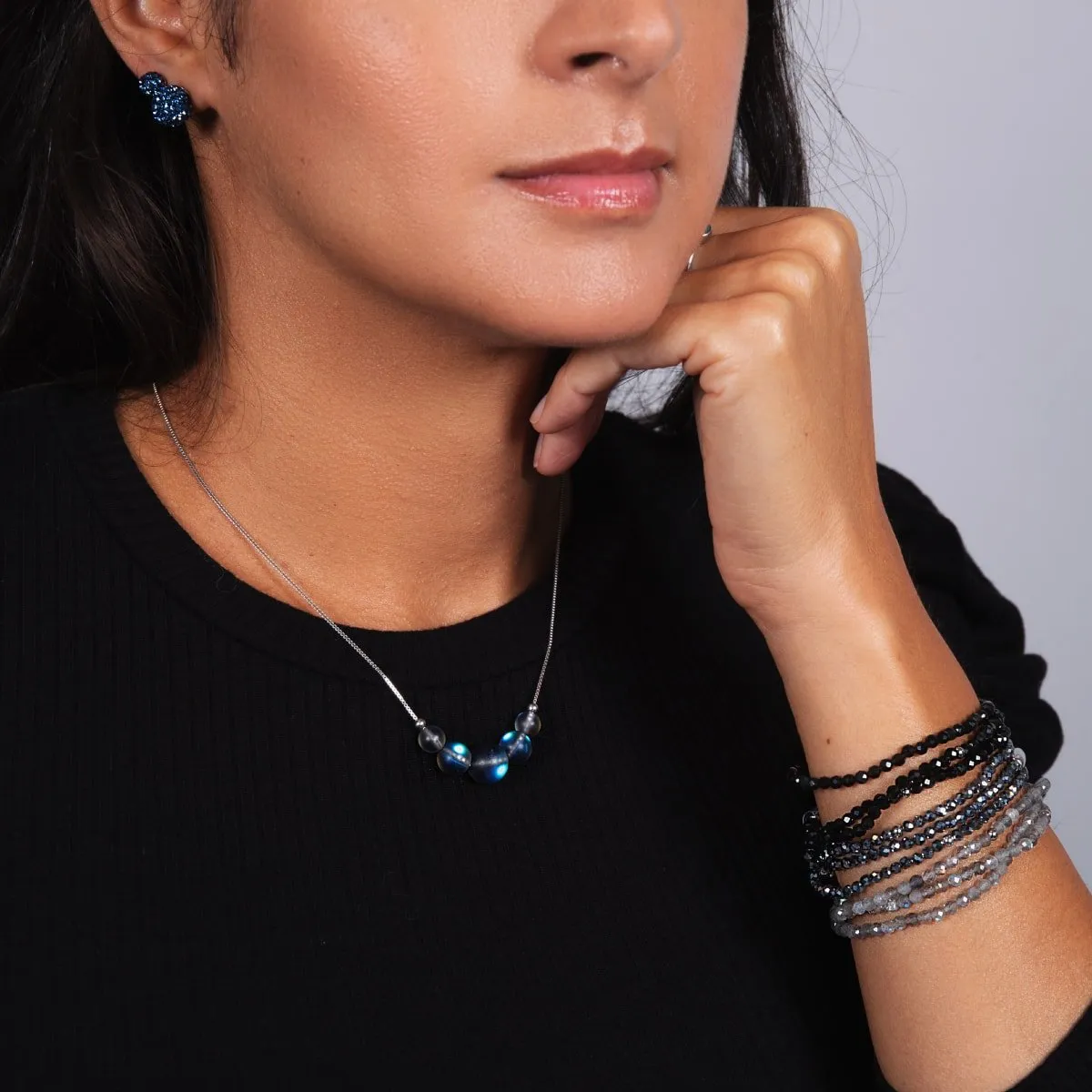 Grey | .925 Sterling Silver | Mermaid Glass Infinity Clasp Necklace