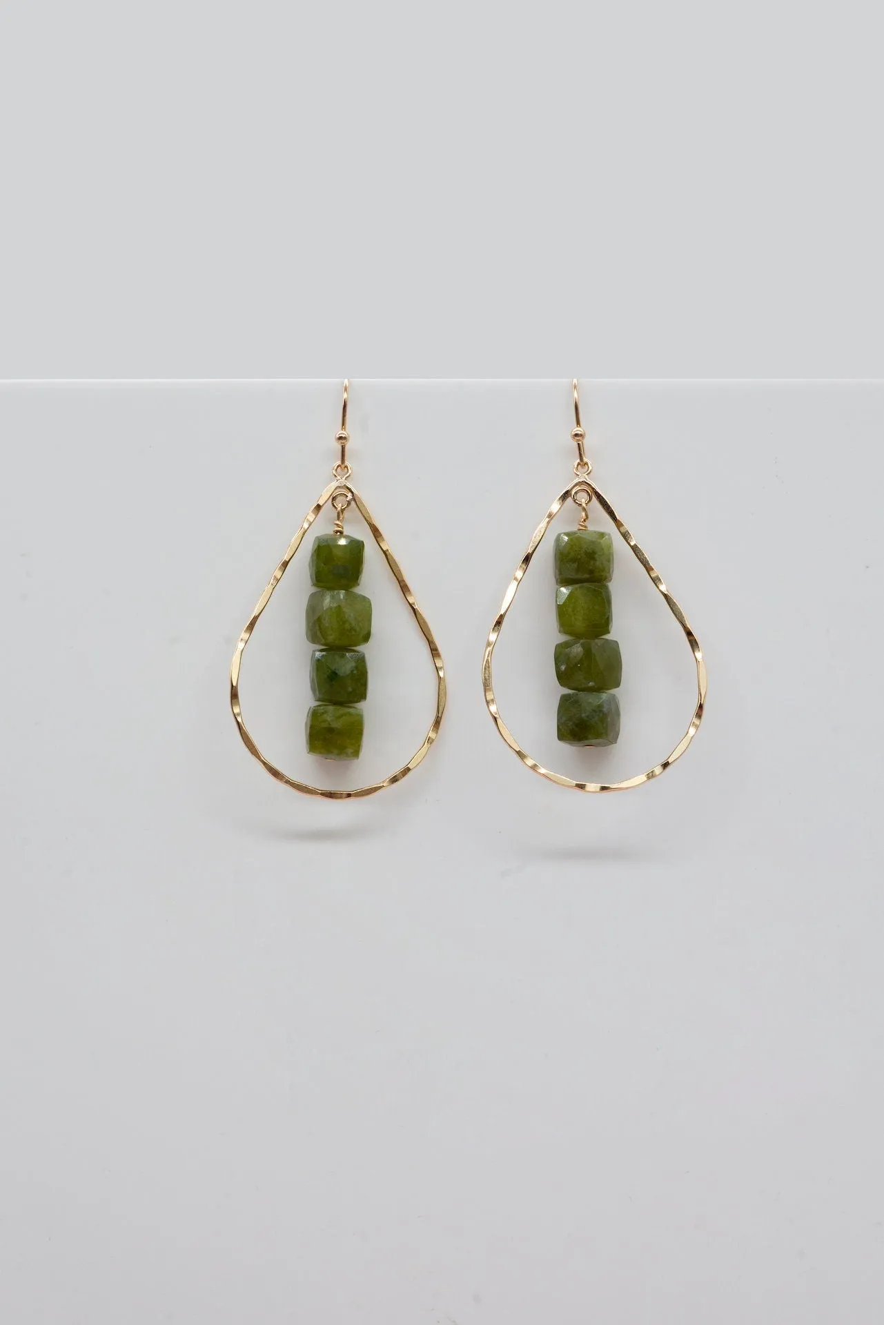 Hammered Teardrop Earrings with Gemstone Drop