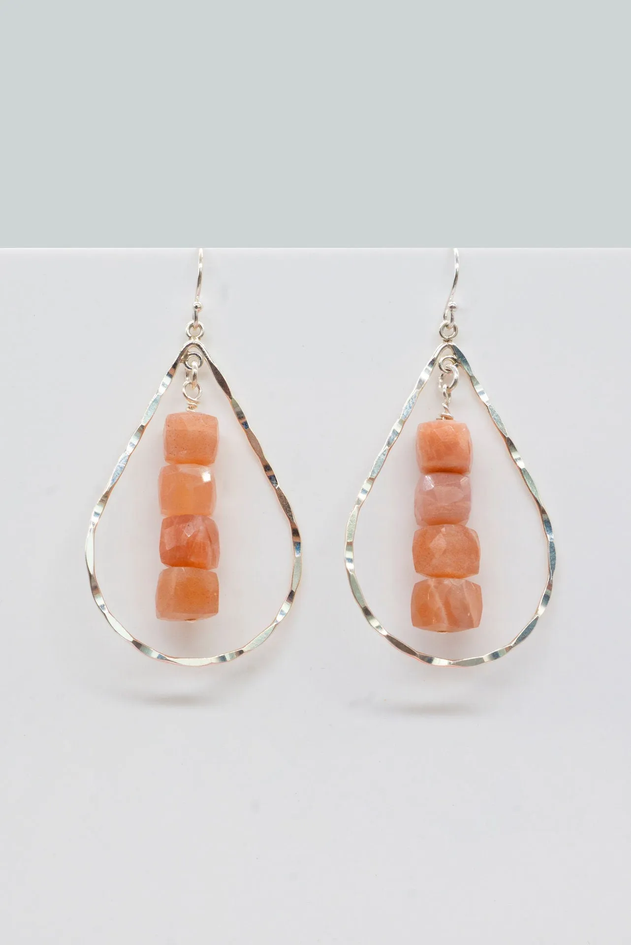 Hammered Teardrop Earrings with Gemstone Drop
