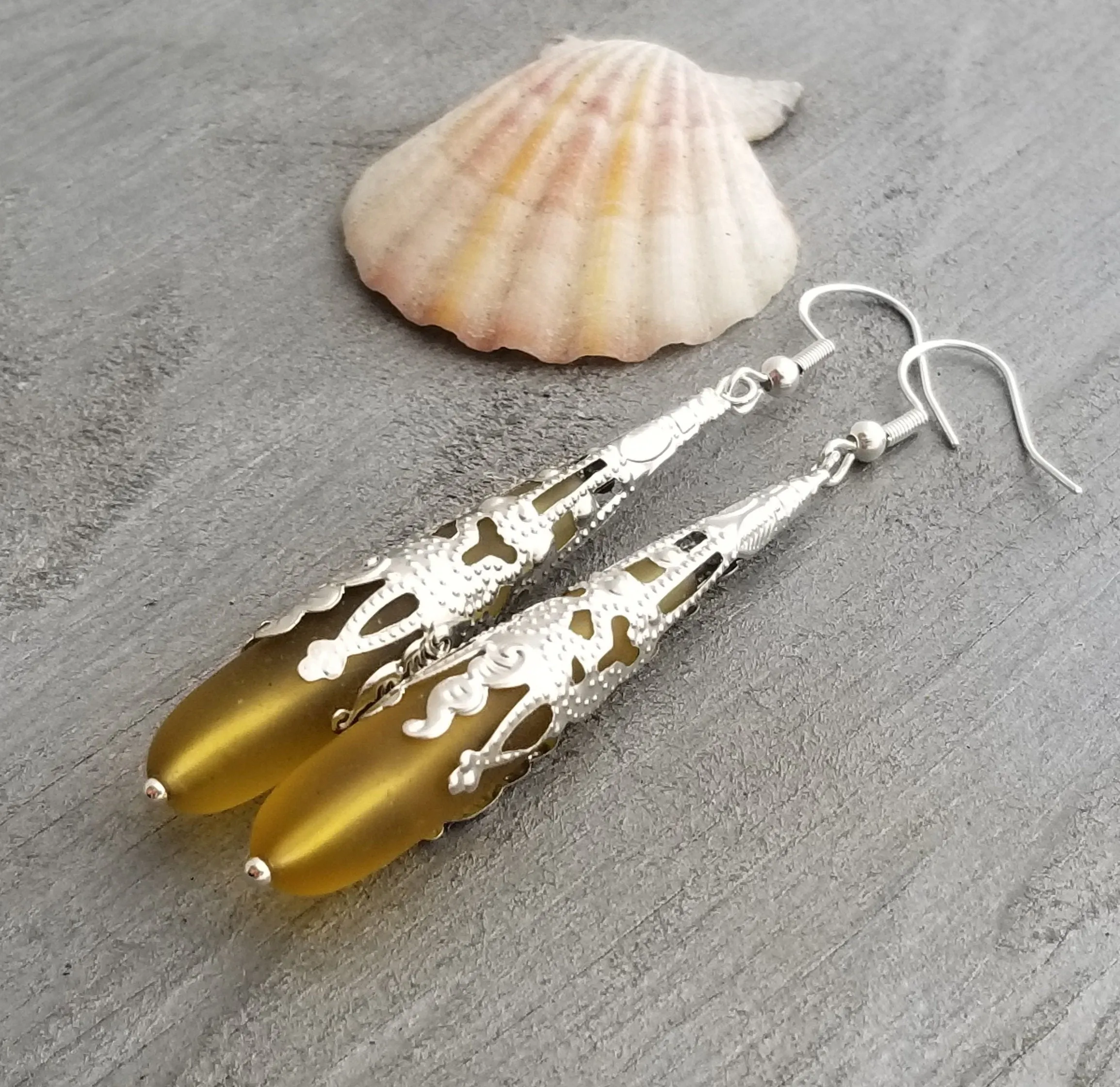 Hawaiian Jewelry Sea Glass Earrings, Yellow Earrings Long Teardrop Earrings, Sea Glass Jewelry Birthday Gift (November Birthstone Jewelry)