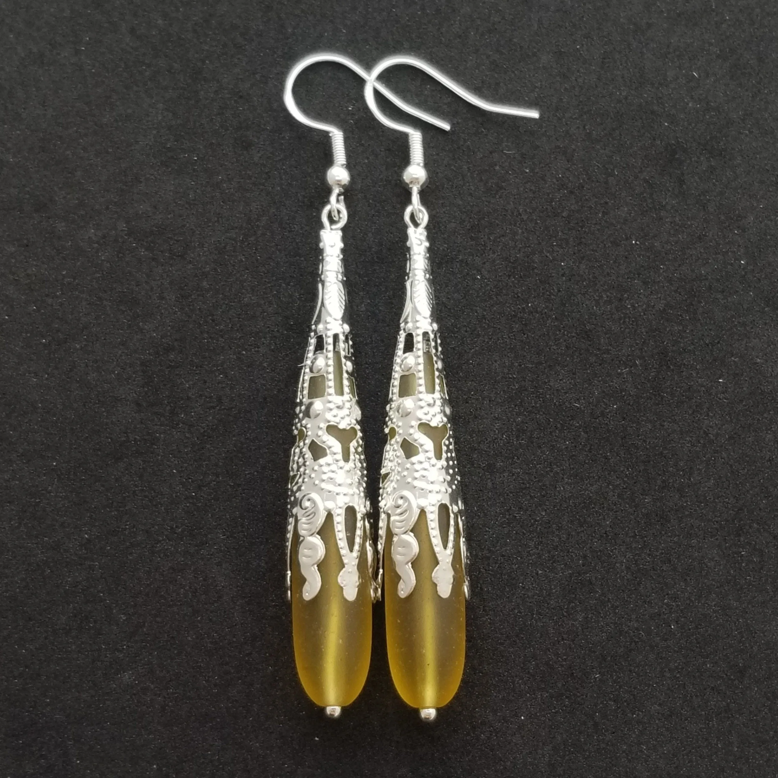 Hawaiian Jewelry Sea Glass Earrings, Yellow Earrings Long Teardrop Earrings, Sea Glass Jewelry Birthday Gift (November Birthstone Jewelry)