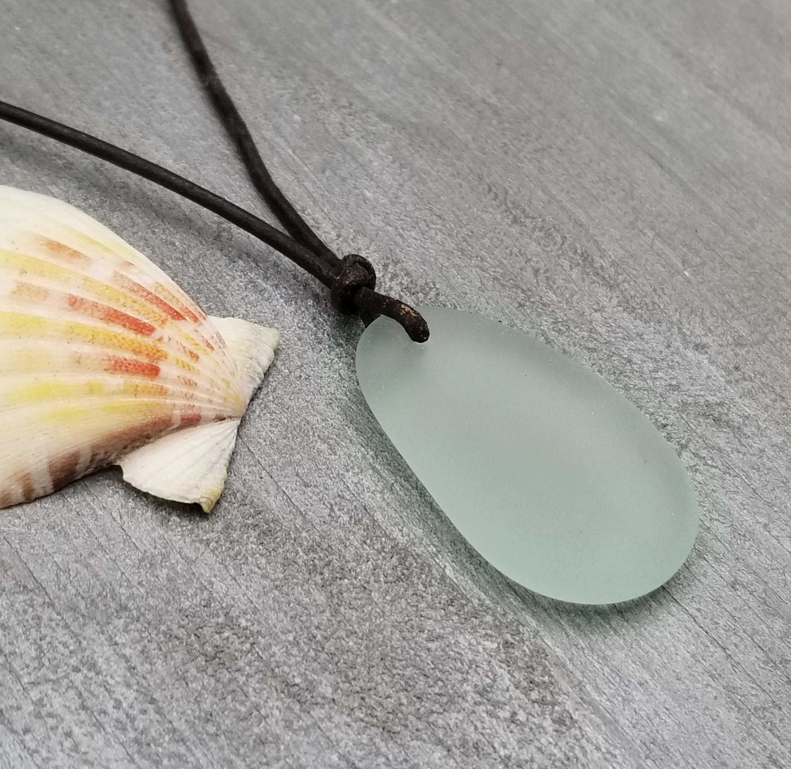 Hawaiian Jewelry Sea Glass Necklace, Seafoam Leather Cord Necklace Unisex Beach Sea Glass Jewelry Gift For Him For Her, FREE Gift Wrap