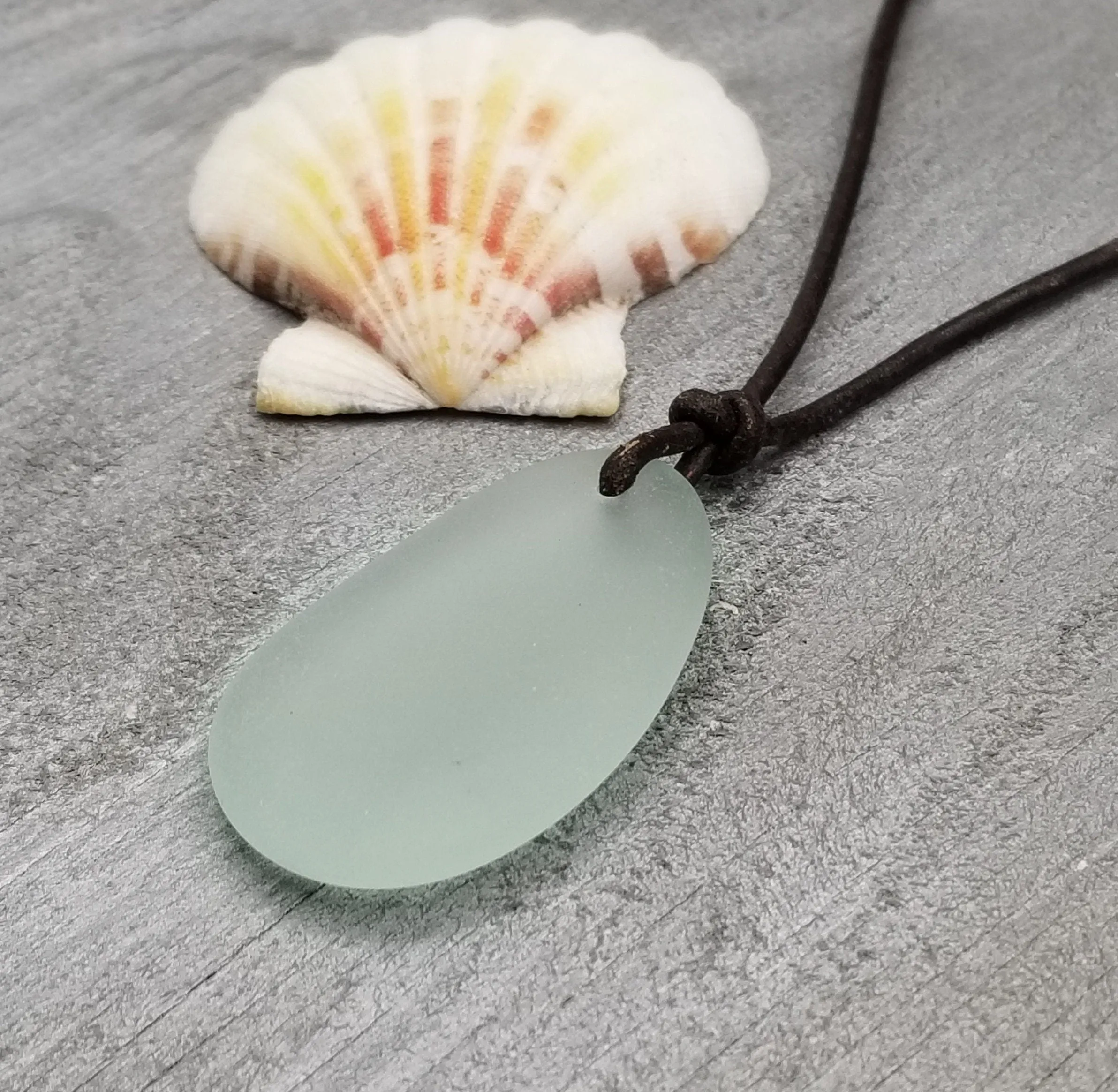 Hawaiian Jewelry Sea Glass Necklace, Seafoam Leather Cord Necklace Unisex Beach Sea Glass Jewelry Gift For Him For Her, FREE Gift Wrap