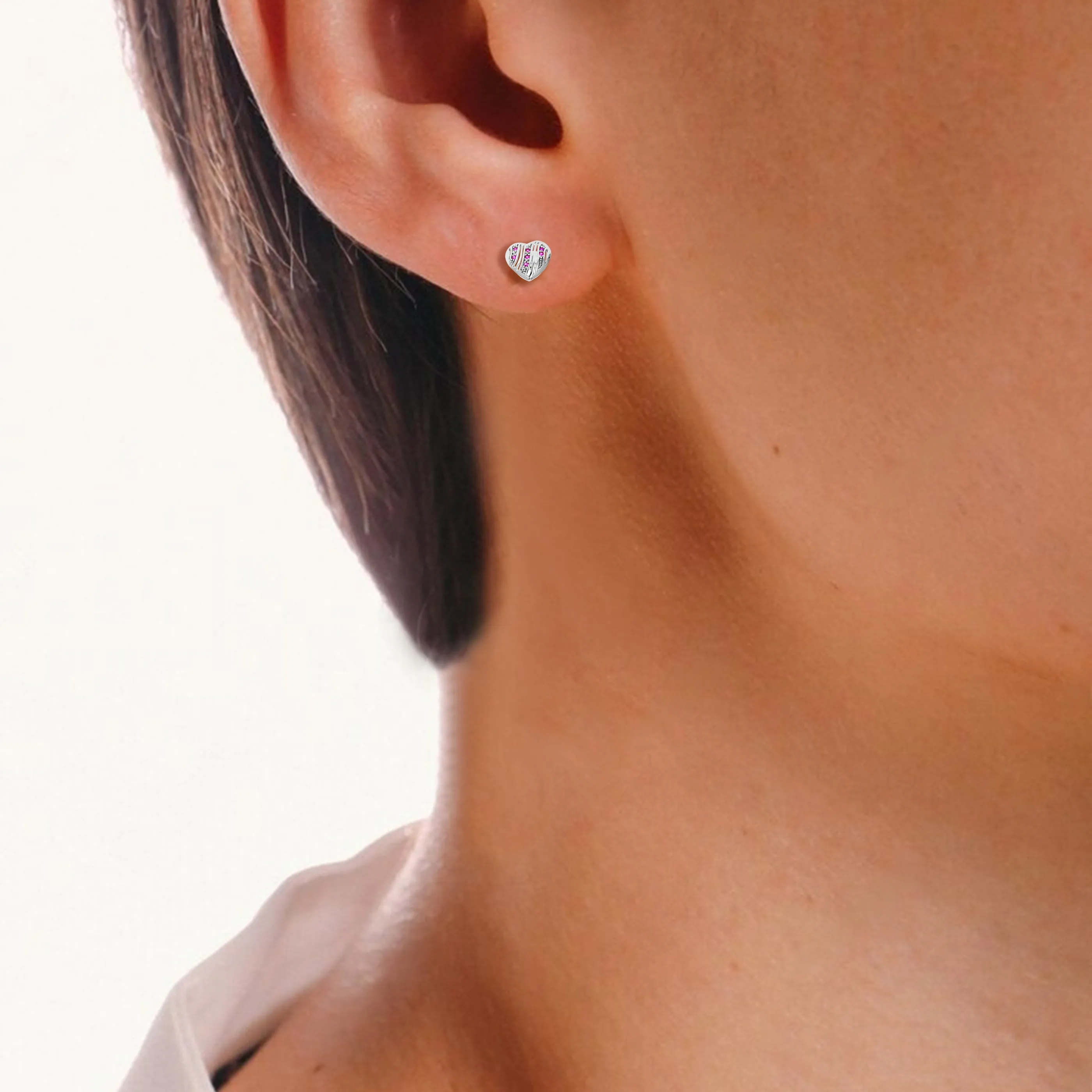 Heart Shape Pink Cubic Zirconia Earrings in .925 Sterling Silver with Rhodium
