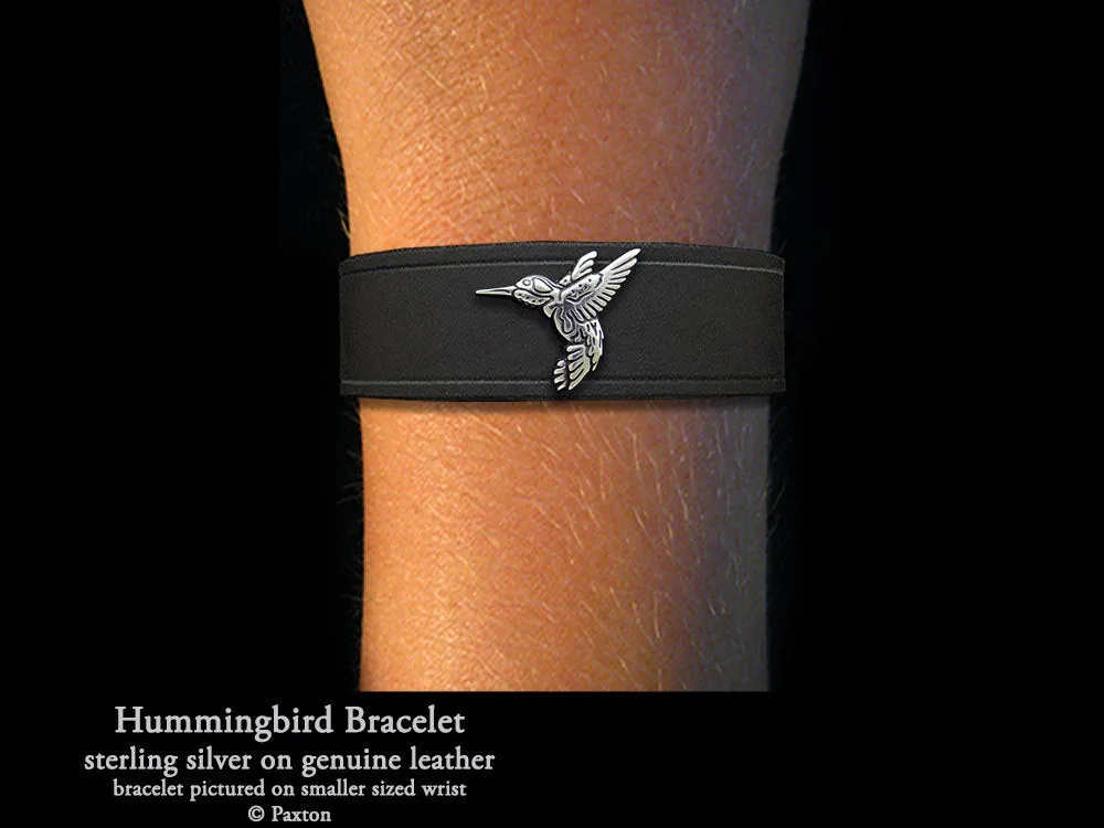 Hummingbird Bracelet Sterling Silver on Genuine Leather