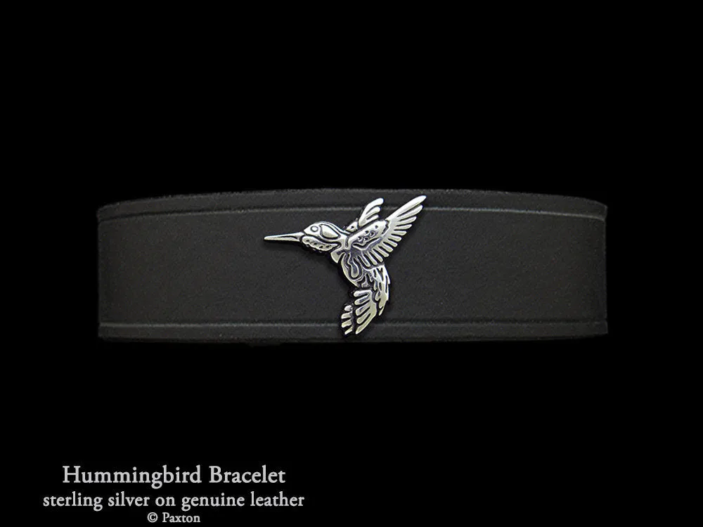 Hummingbird Bracelet Sterling Silver on Genuine Leather