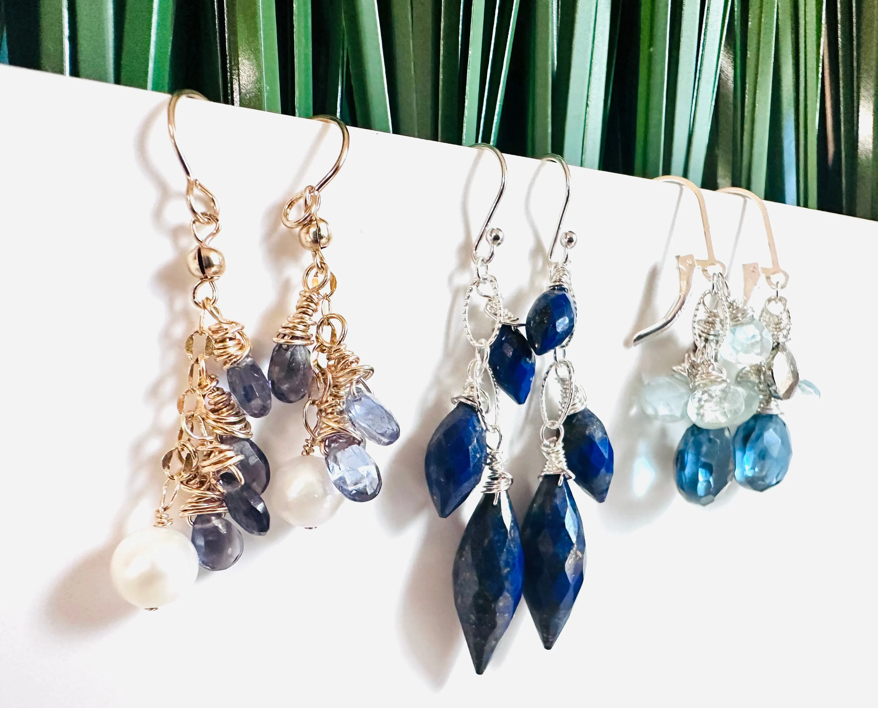 Lapis Gemstone Earrings, Cascade Chain Earrings