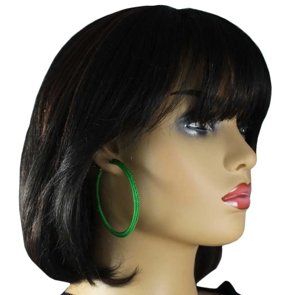 Large Green Crochet Hoop Pierced Earring - STXE24