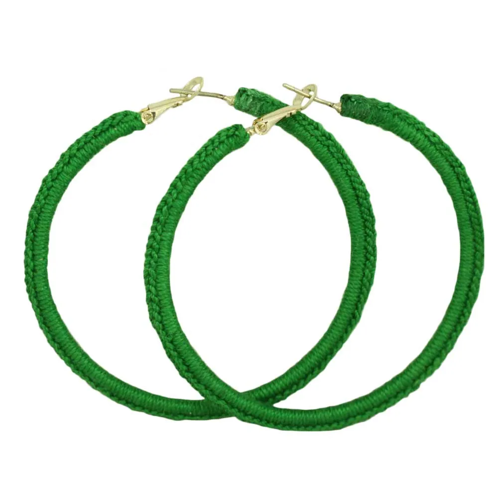 Large Green Crochet Hoop Pierced Earring - STXE24