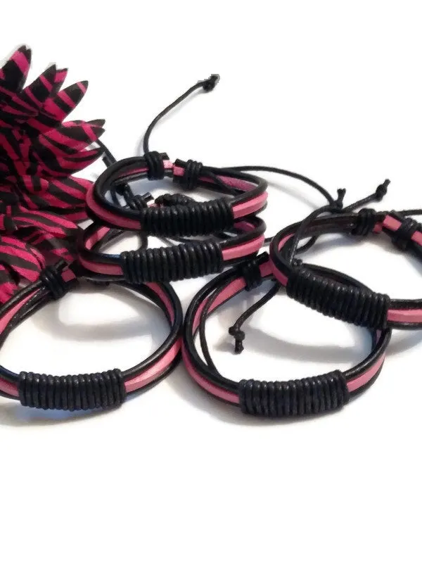 Leather DIY Bracelet Adjustable Blank - 5 Pk - Black & Pink