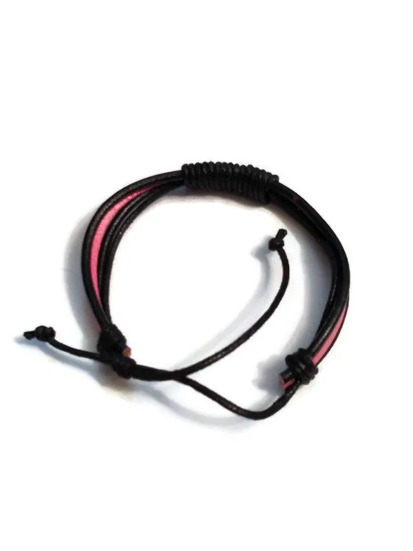 Leather DIY Bracelet Adjustable Blank - 5 Pk - Black & Pink