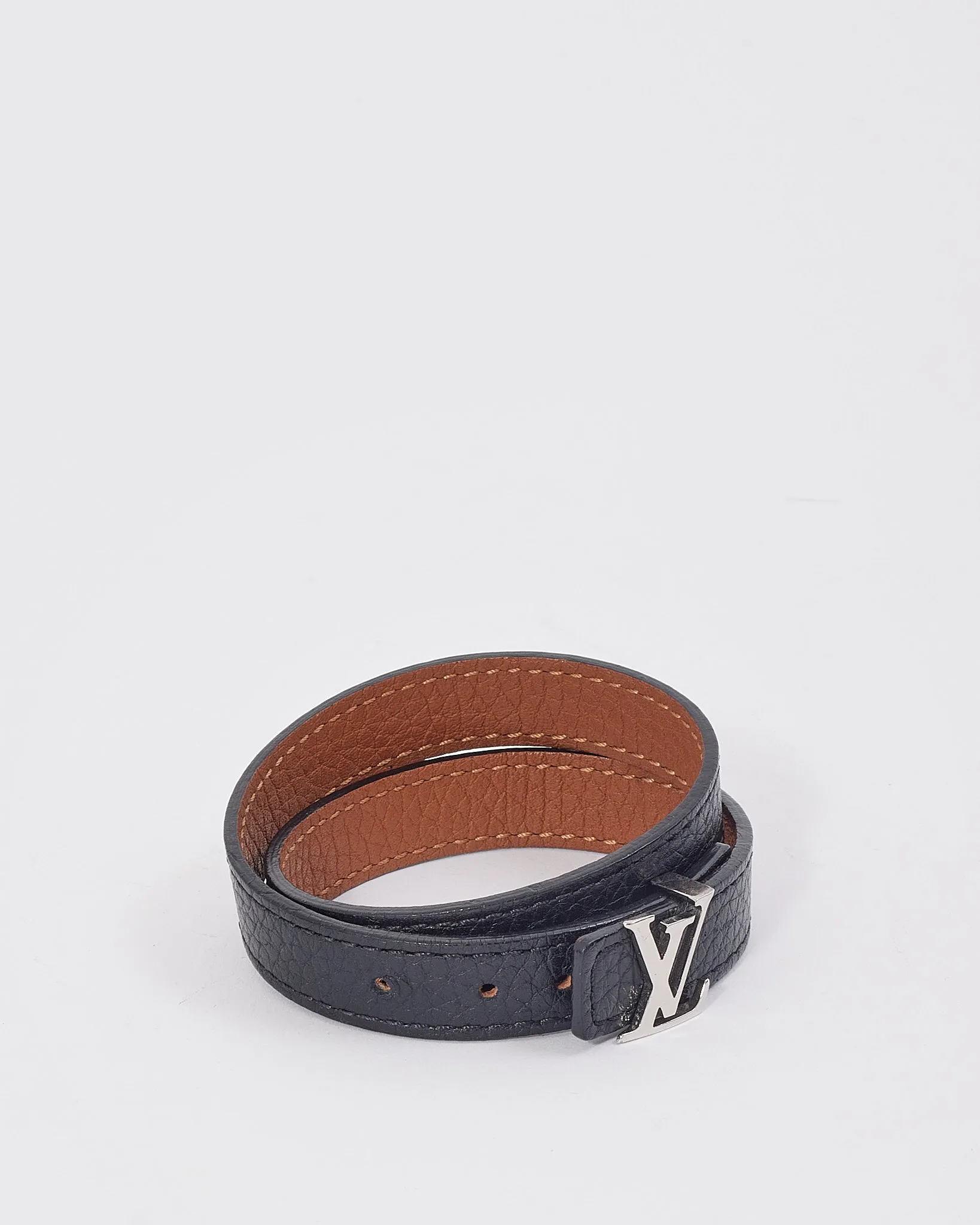 Louis Vuitton Black/Tan Grained Leather Reversible Bracelet