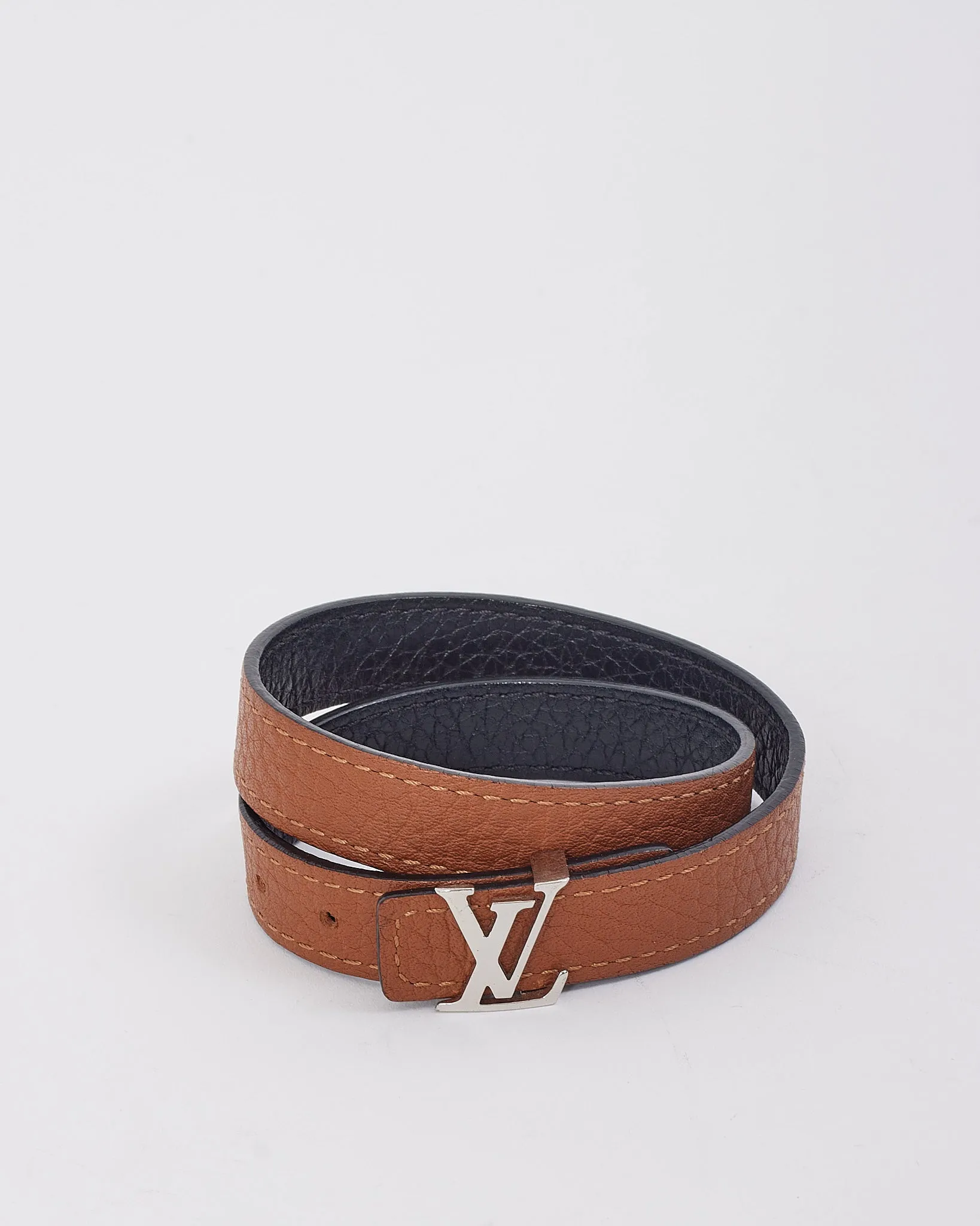 Louis Vuitton Black/Tan Grained Leather Reversible Bracelet