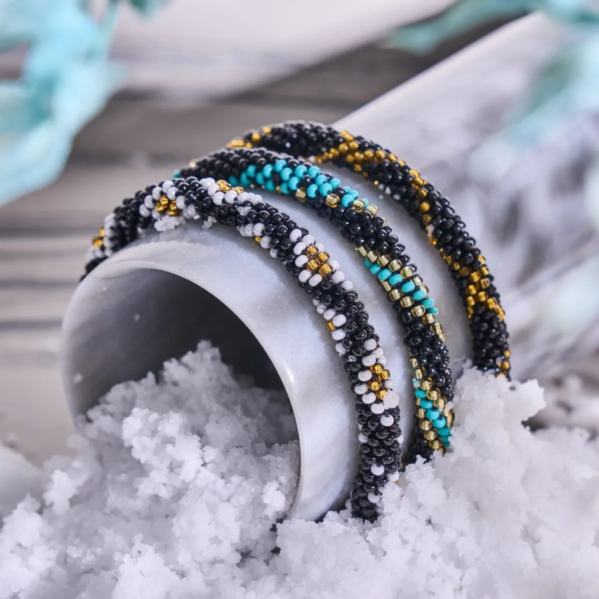 Midnight Sleigh Ride | Himalayan Glass Bead Bracelet