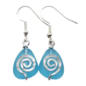 Moana Inspired Hawaii Hammered Wire Sea Glass Earrings, Hawaiian Jewelry Gift For Her, (Matching Necklace in Store)