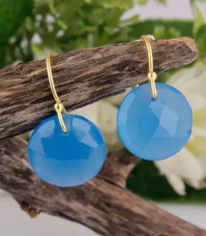 Multi-Gemstone Onyx and Chalcedony Gemstone Dangle Earrings 1.0"