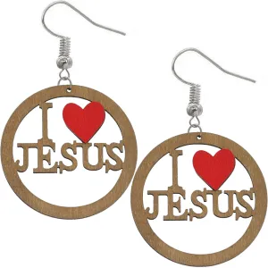 Natural Brown I Love Jesus Wooden Earrings