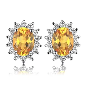 Natural Citrine Stud Earrings with simulated Diamond