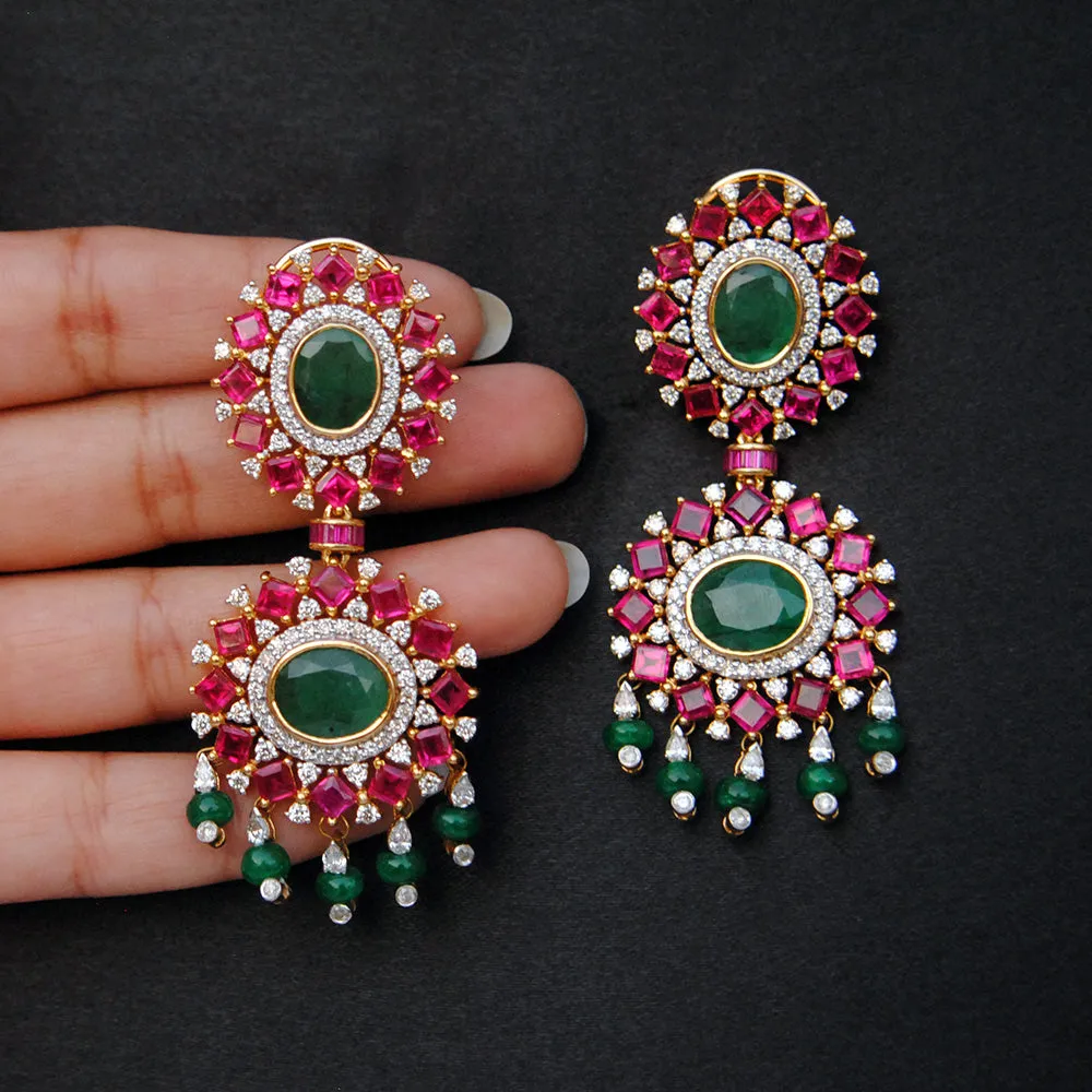 Natural Emerald, Ruby and Diamond Statement Earrings
