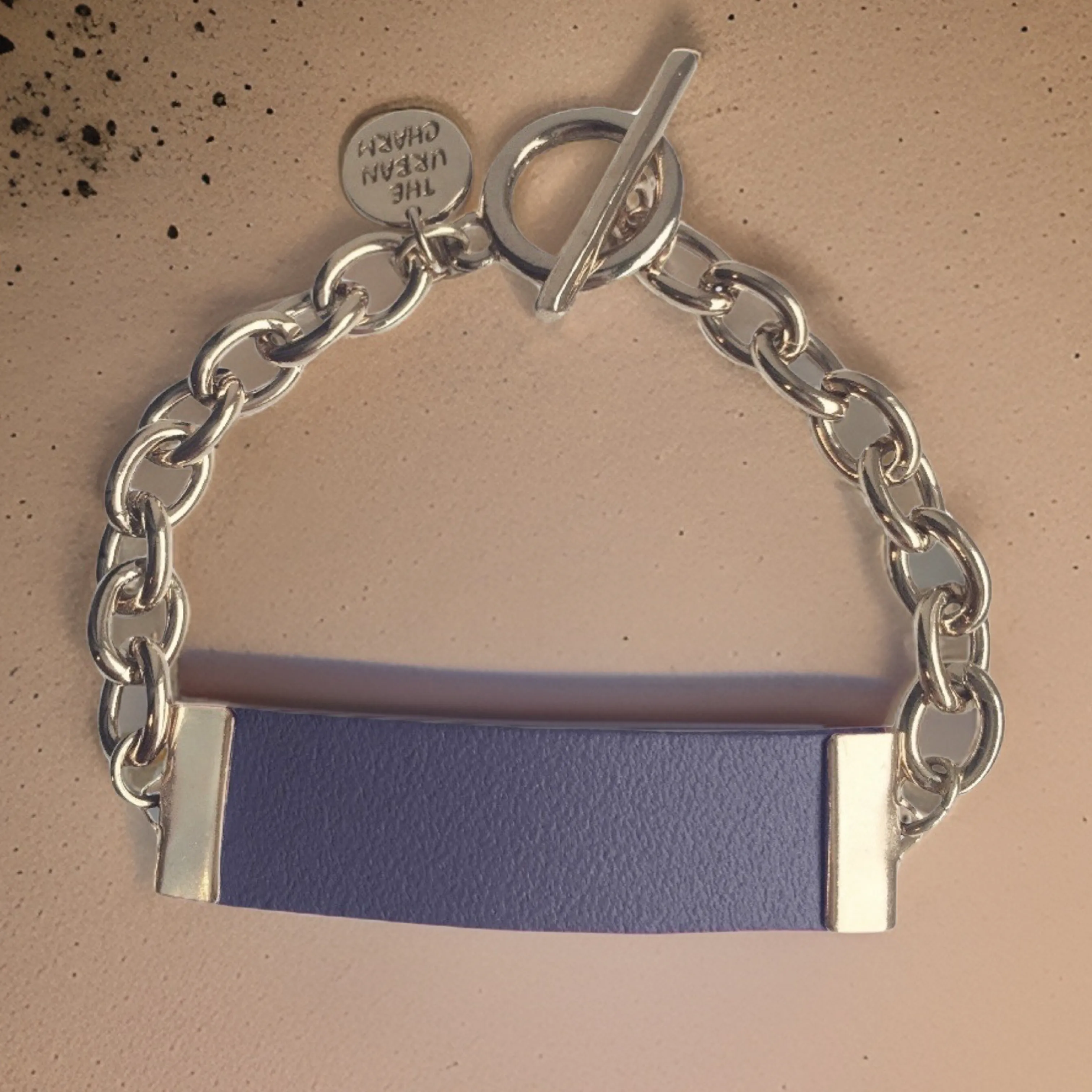 Navy Leather and Chain ID Toggle Bracelet