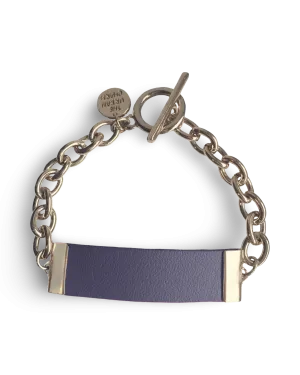 Navy Leather and Chain ID Toggle Bracelet