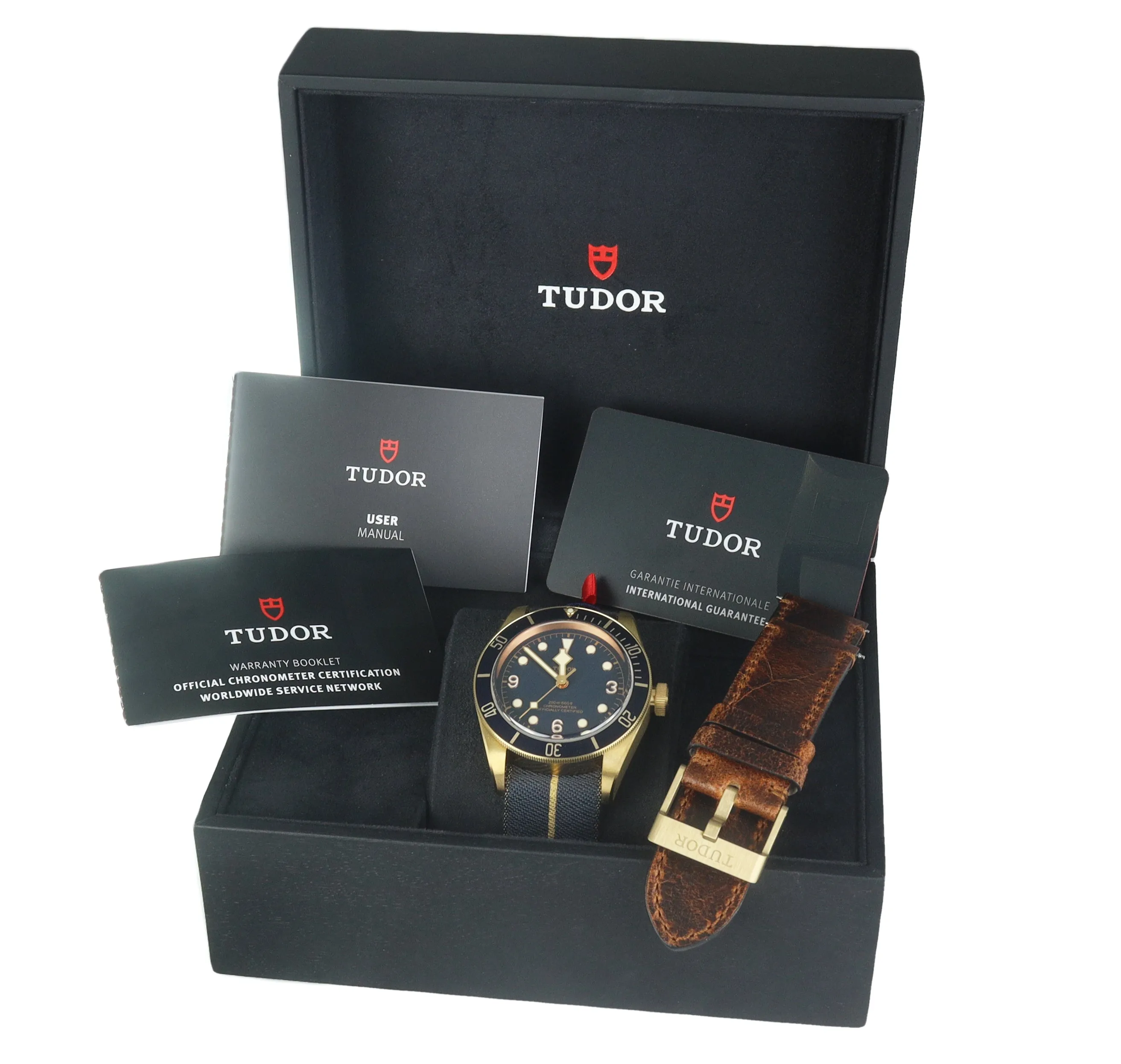 NEW 2021 Tudor Black Bay Heritage Bucherer Blue Bronze 43mm Dive Leather 79250