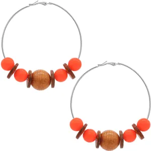 Orange Large Beaded Hoop Earrings