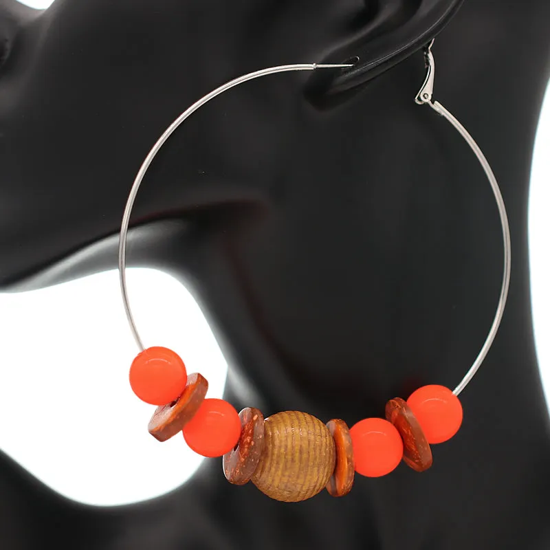 Orange Large Beaded Hoop Earrings
