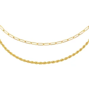 Oval Link X Rope Chain Necklace Combo Set