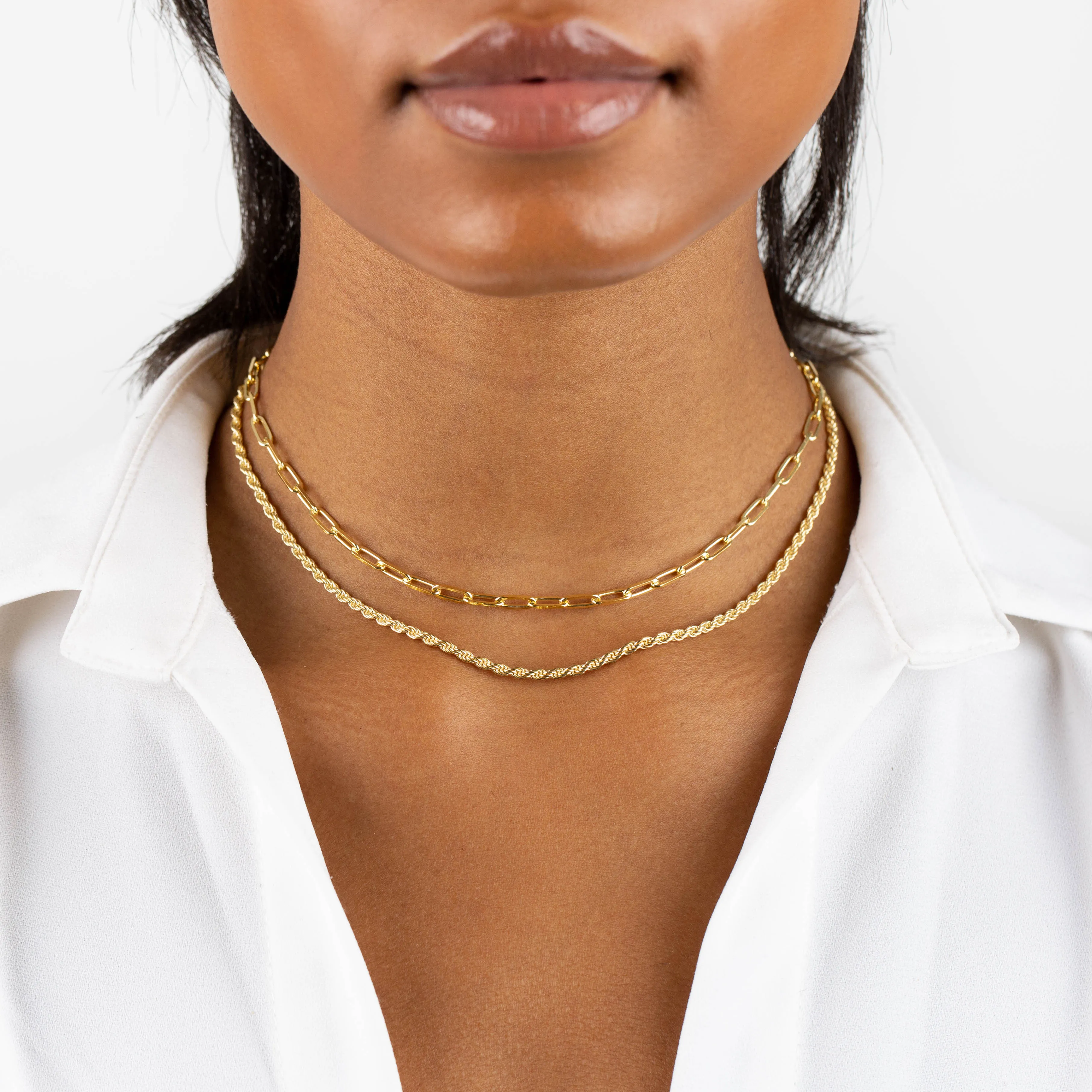 Oval Link X Rope Chain Necklace Combo Set