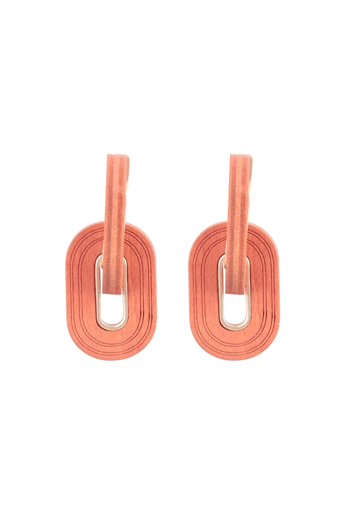 OVAL THICK WOOD LINK HOOP EARRINGS