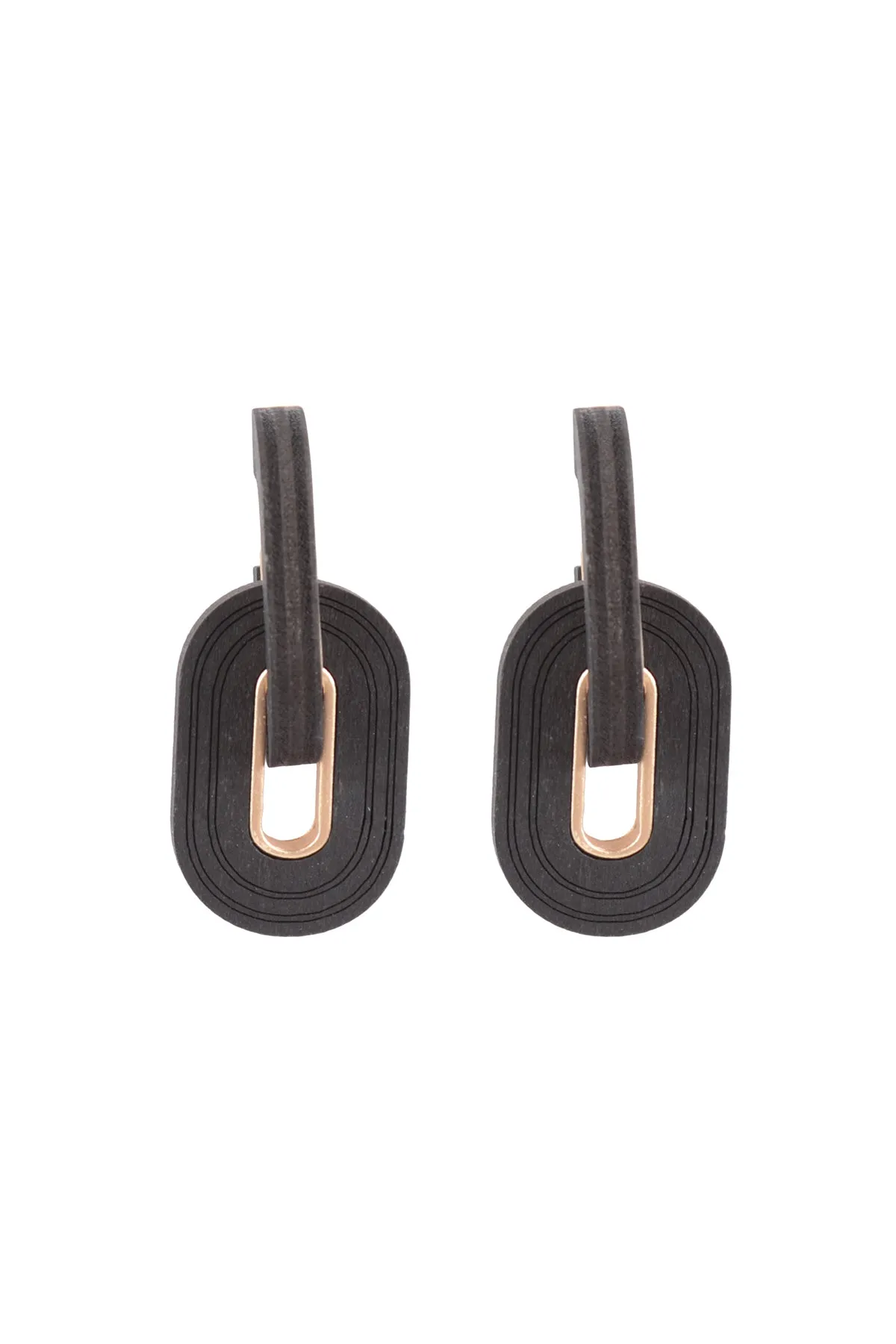 OVAL THICK WOOD LINK HOOP EARRINGS