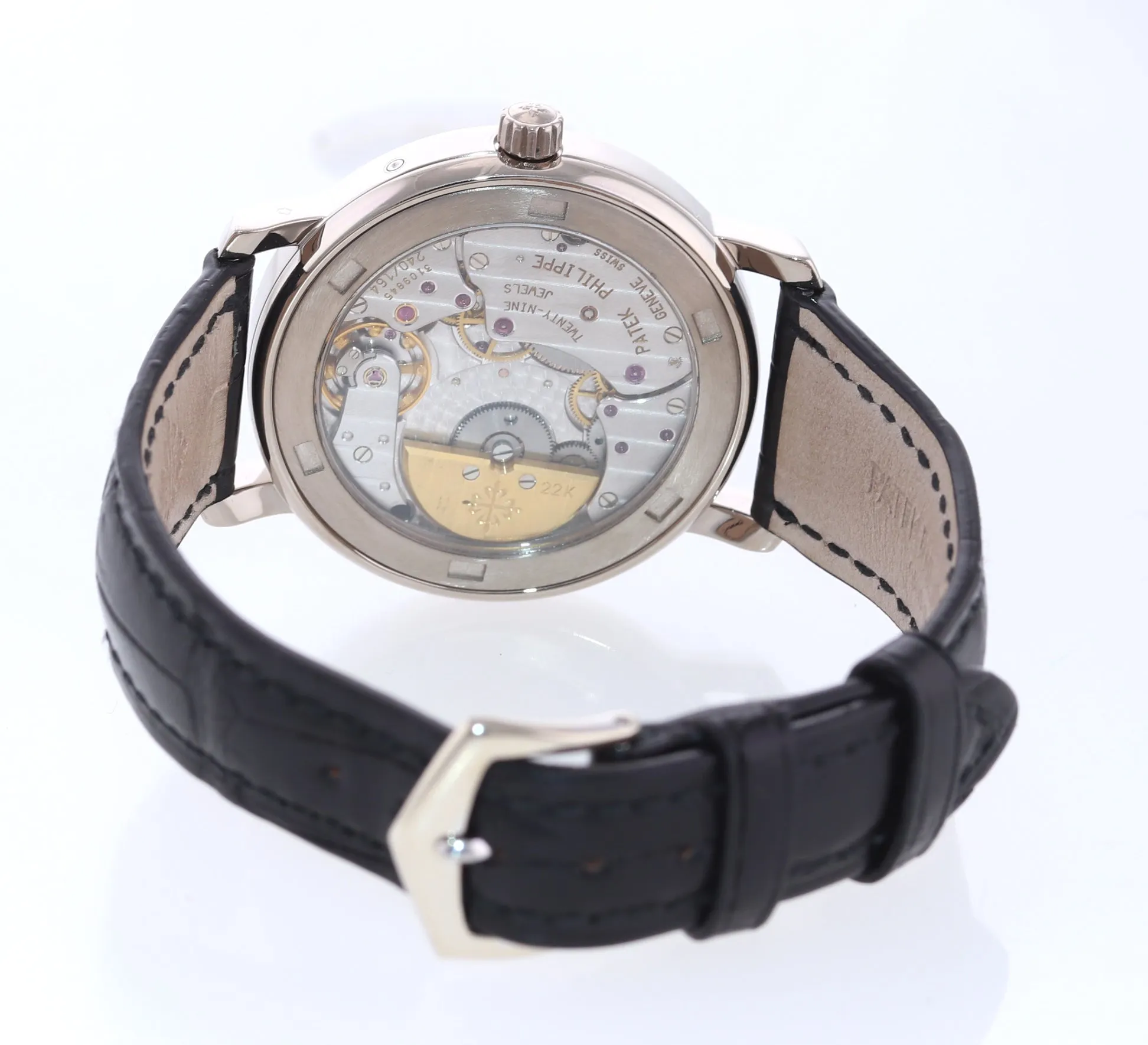 PAPERS Patek Philippe 5055g White Gold 36mm Moonphase Black Leather Watch