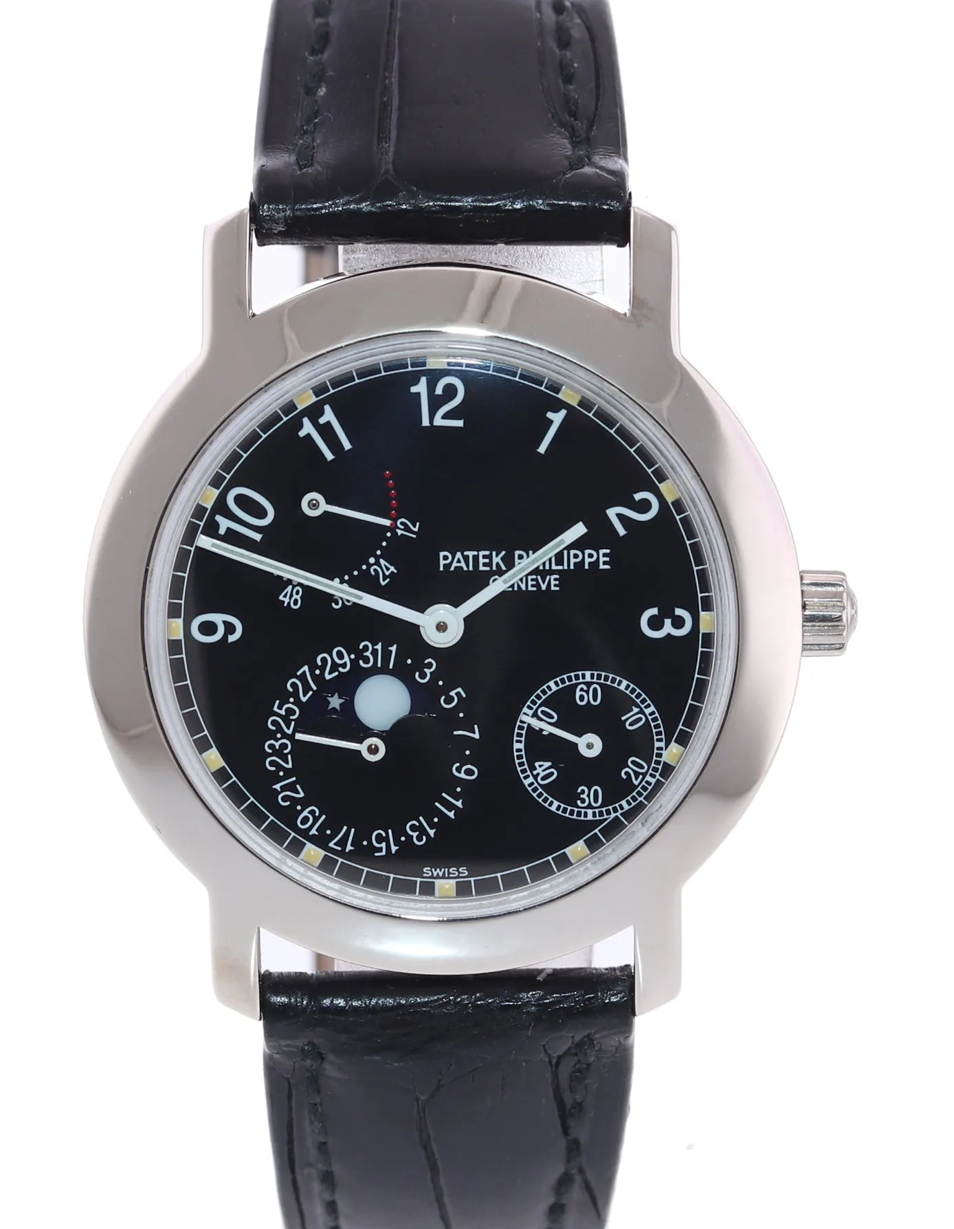 PAPERS Patek Philippe 5055g White Gold 36mm Moonphase Black Leather Watch