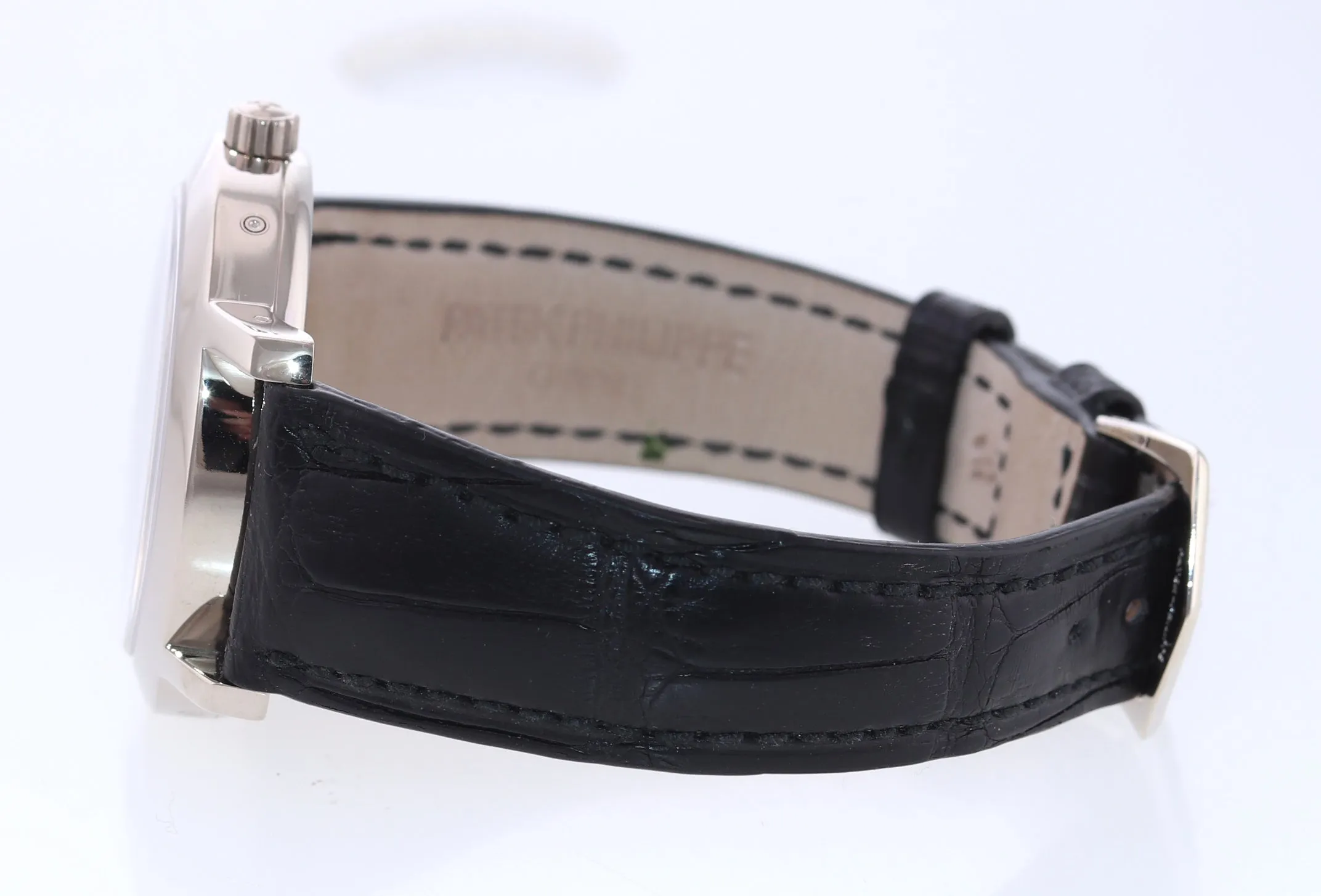 PAPERS Patek Philippe 5055g White Gold 36mm Moonphase Black Leather Watch