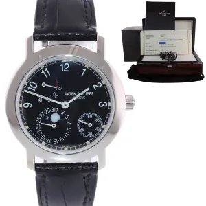 PAPERS Patek Philippe 5055g White Gold 36mm Moonphase Black Leather Watch