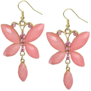 Pink Butterfly Gemstone Dangle Earrings