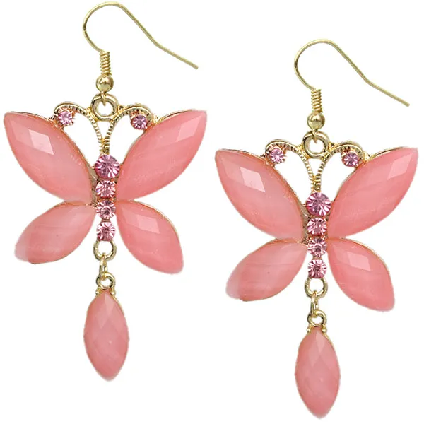 Pink Butterfly Gemstone Dangle Earrings