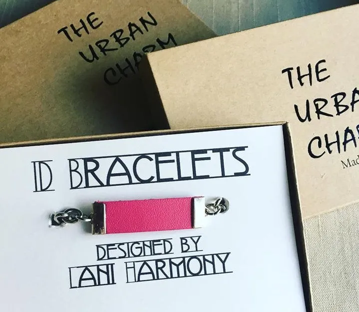 Pink Leather and Chain ID Toggle Bracelet